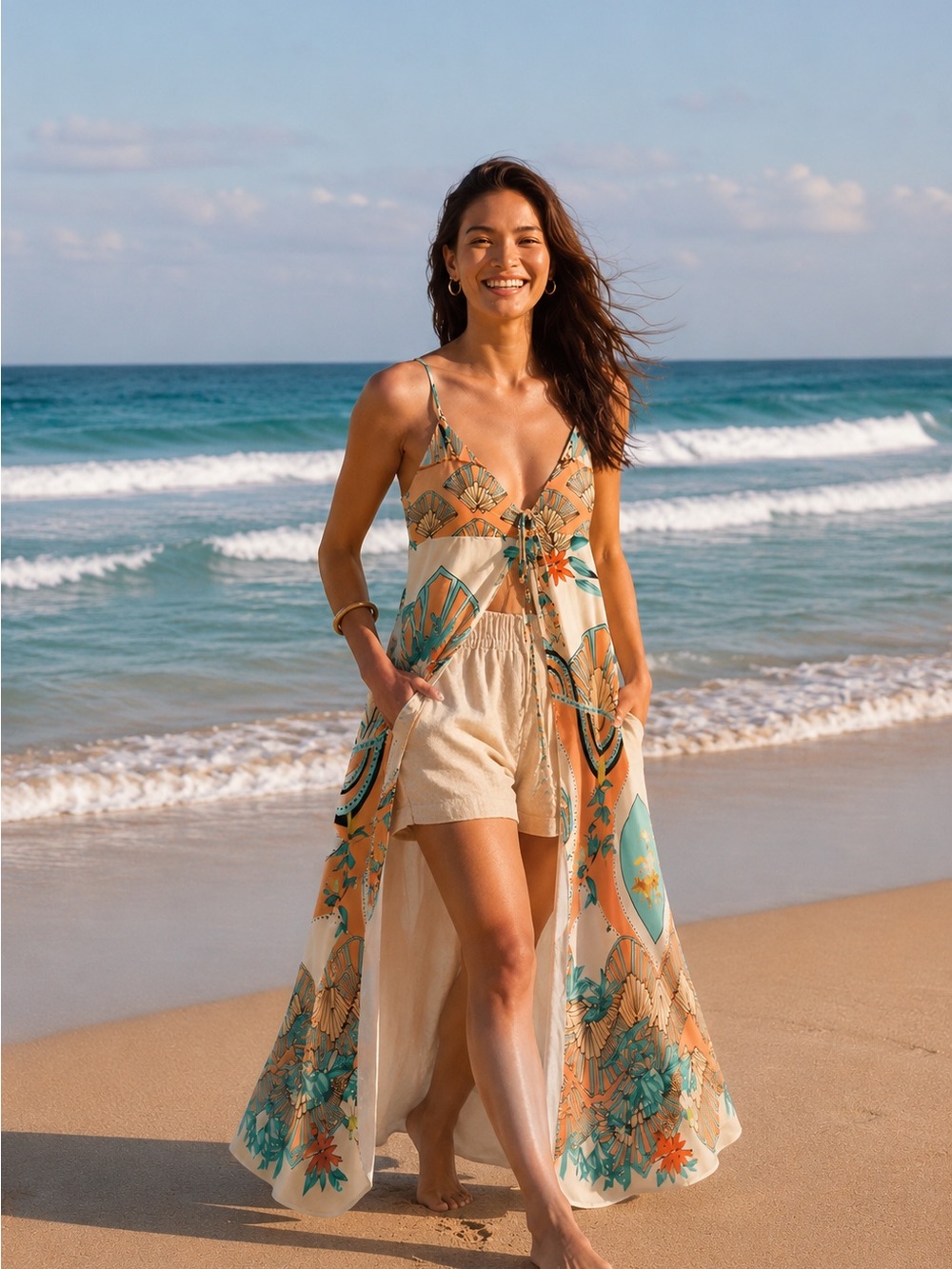 L'ATISTE orange and White Floral Maxi Dress